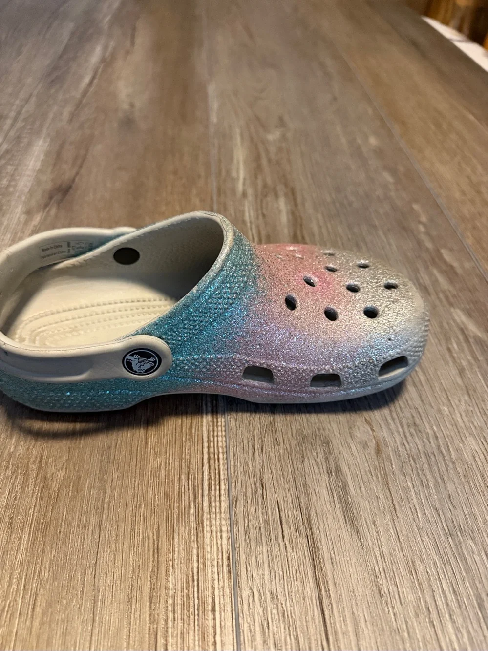 Crocs Kids Glitter Clog Sandals in Pink, Blue & Silver
